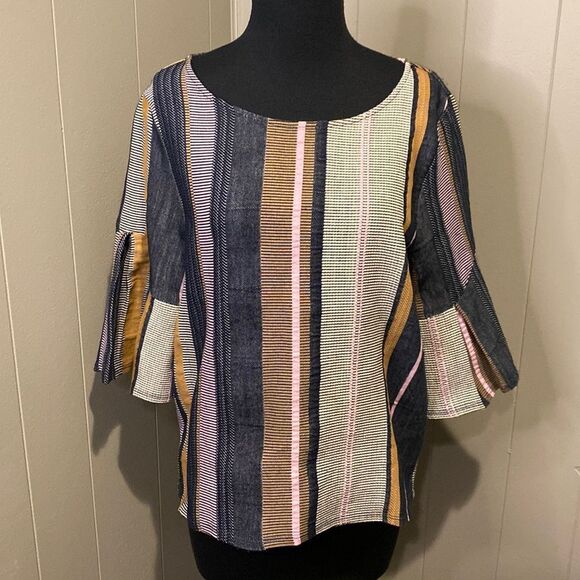 Anthropologie Dolan Left Coast Striped Jacquard Bell Sleeve Blouse Top Small - Picture 1 of 7